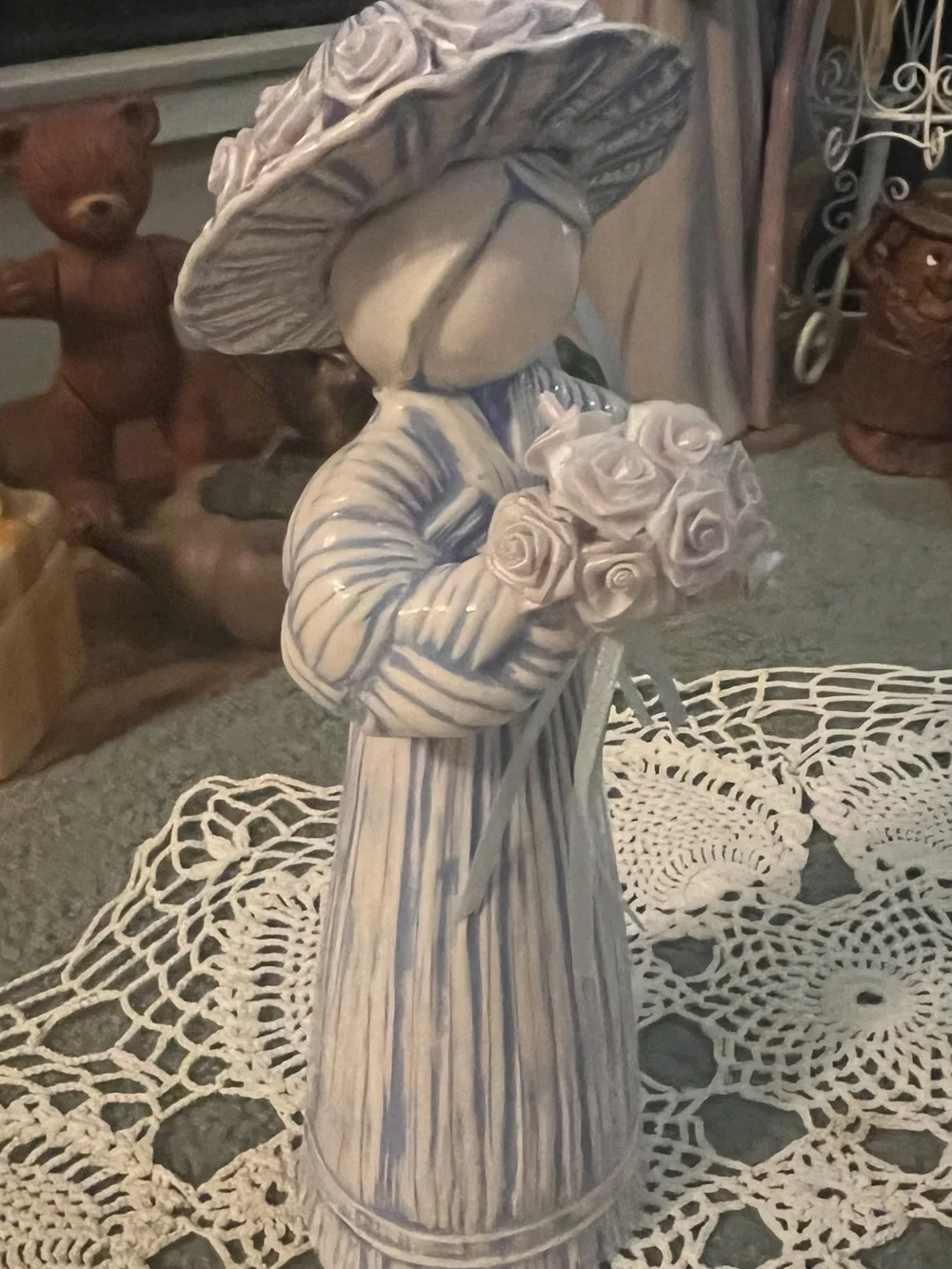 Vintage Ceramic Amish Figurine with Bouquet